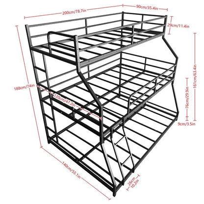 Triple Bunk Bed with Long & Short Ladder, Full-Length Guardrails, Easy Assembly, for Kids.