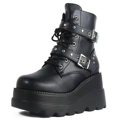 New Women Pu Leather Ankle Boots, Autumn, Winter, Round Toe Lace Up Shoes.