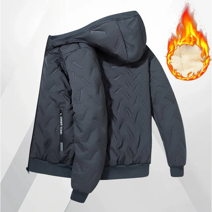 Men's hooded warm short jacket, winter zipper pocket outdoor sports and leisure clothes windproof.
