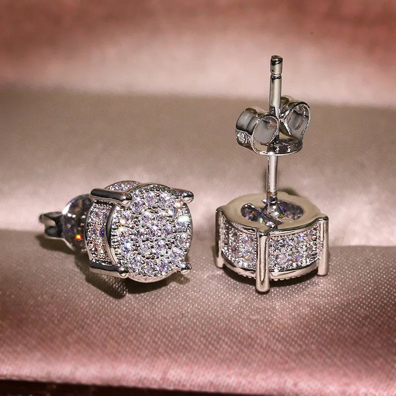 Female Austrian Crystal Round Earring White Gold, Yellow Gold, Color White Zircon For Women Jewelry.