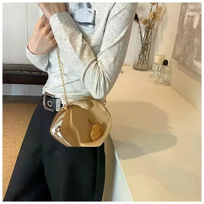 Designer Acrylic Shell Shape Clutch Bag | Gold Silver Women's Evening Party Bag & Cute Shiny Metal Shoulder Crossbody Bags (Small Purse)