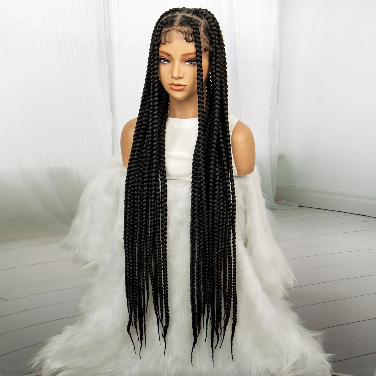 Full Lace Braided Wigs, Knotless Box Braids, for Black Women 34 inches  Long Black