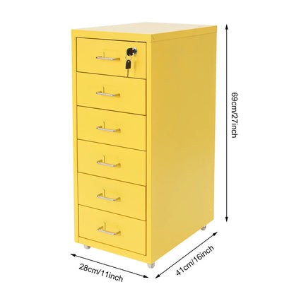 Vertical File Cabinet with Lock 6-Drawer Metal Rolling Storage Cabinet Mobile Organizer.