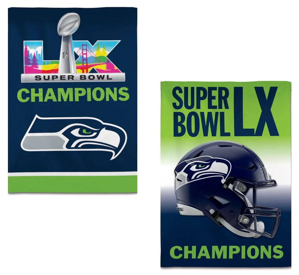 Seattle Seahawks 2 Sided Super Bowl LX Champions Banner