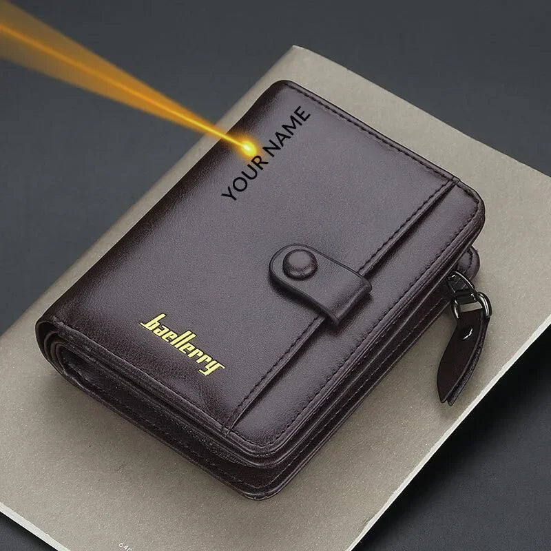 Custom Engrave Name High Quality Man Short Wallets, Personalized Name, Zipper Coin Pocket Wallet, Christmas Father's Day Gift.