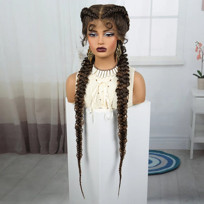 36" Burgundy Twist Cornrow Braids Wig | 99J | Lace Frontal | Baby Hair