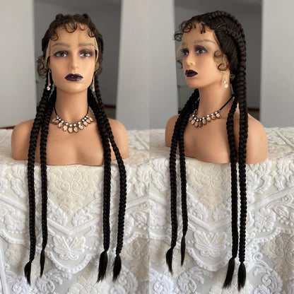 32 Inch Senegalese Twist Lace Front Wig | 4 Twist Cornrow | With Baby Hair | Synthetic Crochet Braids