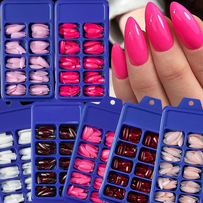 120Pcs Red Short Square Fake Nails  Full Cover Press on Acrylic Fingertip.