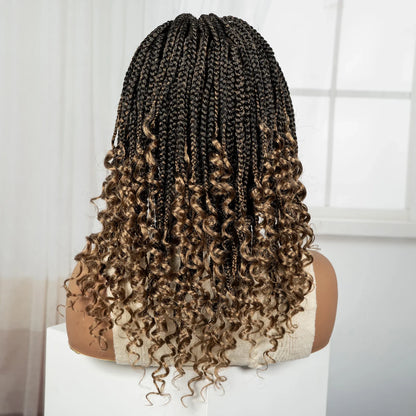 Ombre Boho Knotless Braids Bob Wig with Curly Ends | Full Lace