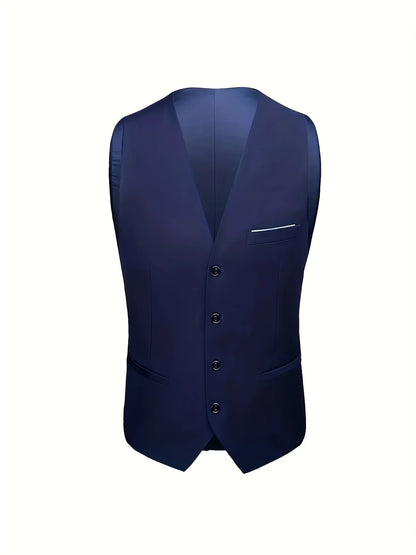 Men 3pcs Suit Set, Jacket + Vest + Pants, Fashionable High-Quality, Formal Attire.