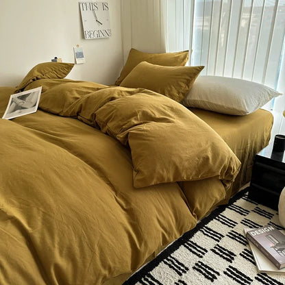 Bed Linen Solid Cotton Bedding Set, with Sheet, Duvet Cover, Pillowcases. Single Couple Bedsheet King, Queen Double Twin Size