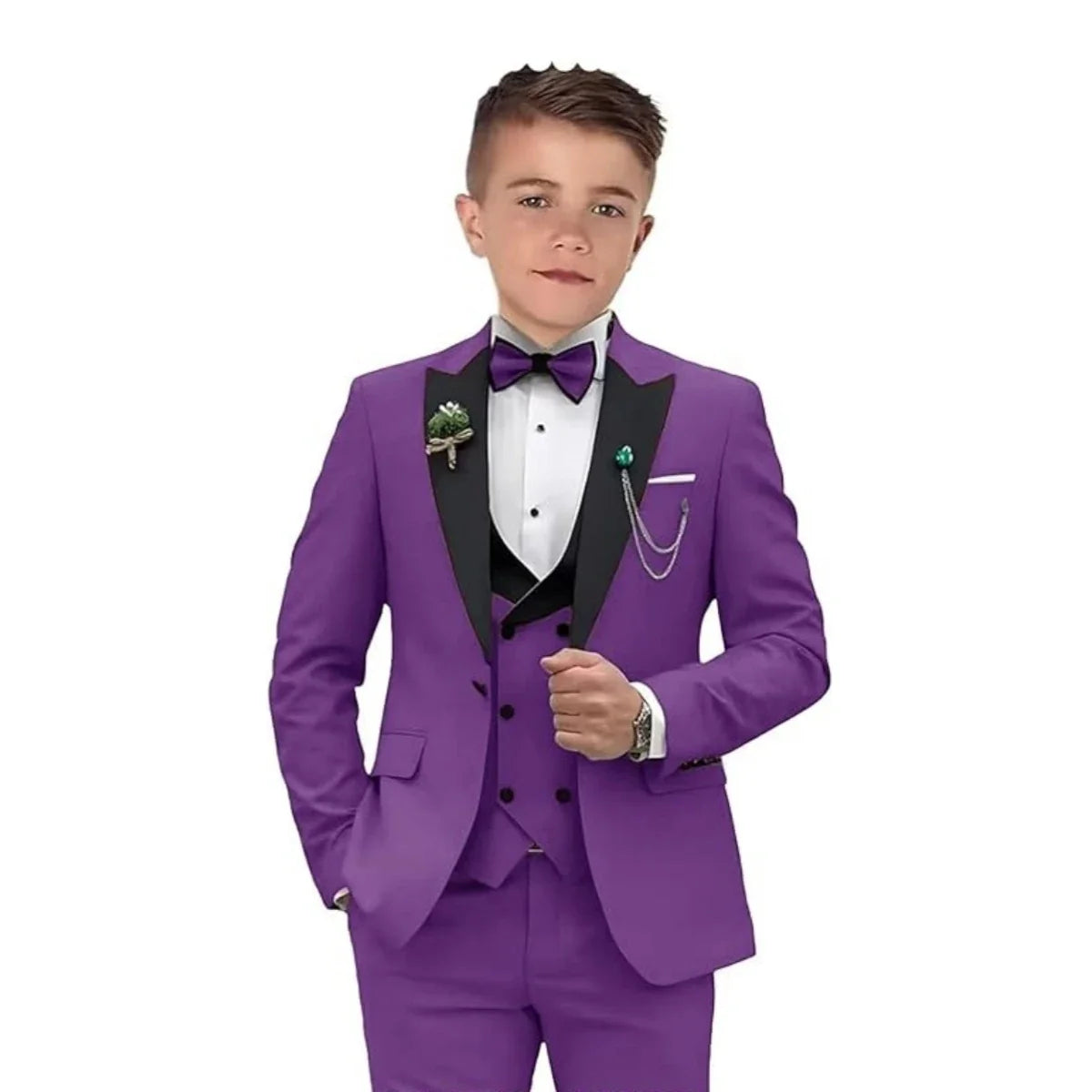 Autumn New Arrival Kids Formal Suit Set, 3 Pieces Velvet Notched Lapel Neck , Matching Vest and Pants, Boy's Tuxedo Set.