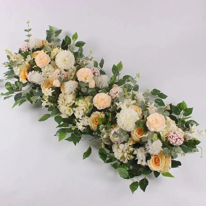 100cm Luxury White Rose Artificial Flower Row Wedding Table Centerpiece Flowers.