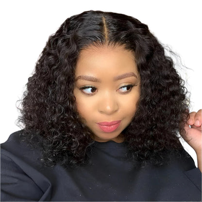 180% Density Deep Wave Bob Wig | Transparent Lace Front Human Hair