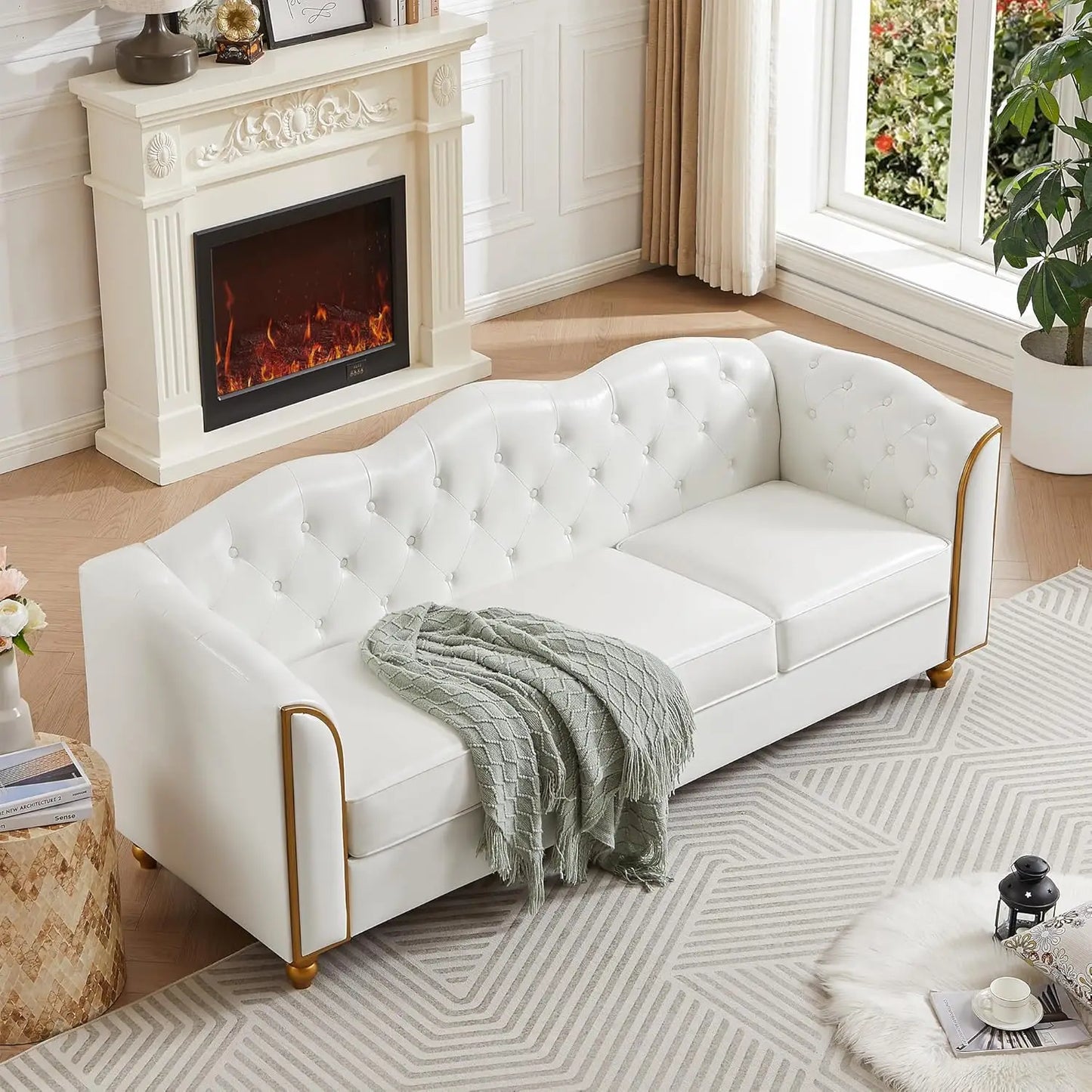 78" Leather Sofa Couch, Soft 3 Seater Sofa Living Room.
