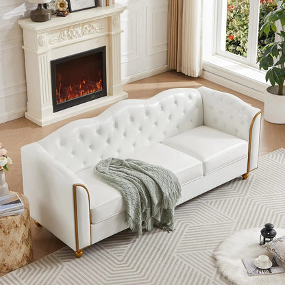 78" Leather Sofa Couch, Soft 3 Seater Sofa Living Room.