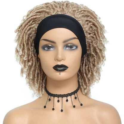 Soft Faux Locs Headband Wig - 6 Inch Ombre Dreadlock Wig for Black Women - Curly Braided Synthetic Wig with Headband - 1B, Burgundy, 27, 30, 613 Options