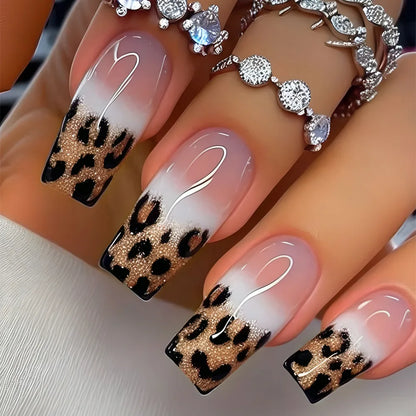 24pcs Golden Stripe Press on Nails Long Square False Nails Full Cover Nail Tips.