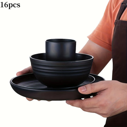 16-PC Unbreakable Plastic Dinnerware Set | Microwave & Dishwasher Safe, Plates Bowls Cups