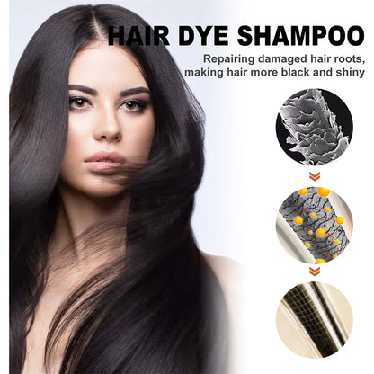 3 In 1 Instant Coloring Shampoo, Change Hair Color Gray Hair to Black, Natural Black Color for Men, Women Hair Dye.