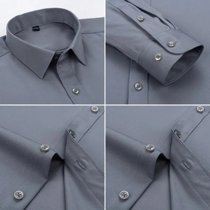 Men Solid Color Business Shirt Formal Fashion, Thin Classic White Long Sleeve Shirt.