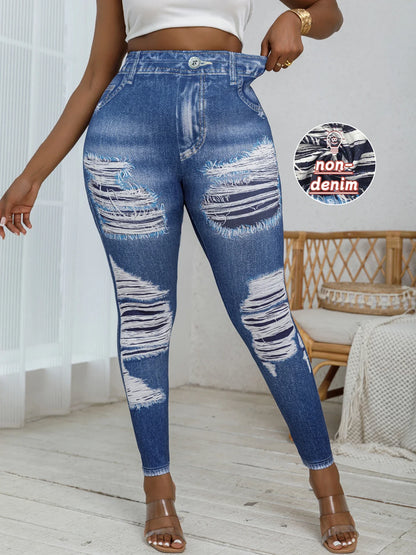 Plus Size Women's Tight Leggings , Ripped Pattern, High Elastic Sports Pants, Comfortable Fashionable Pants.