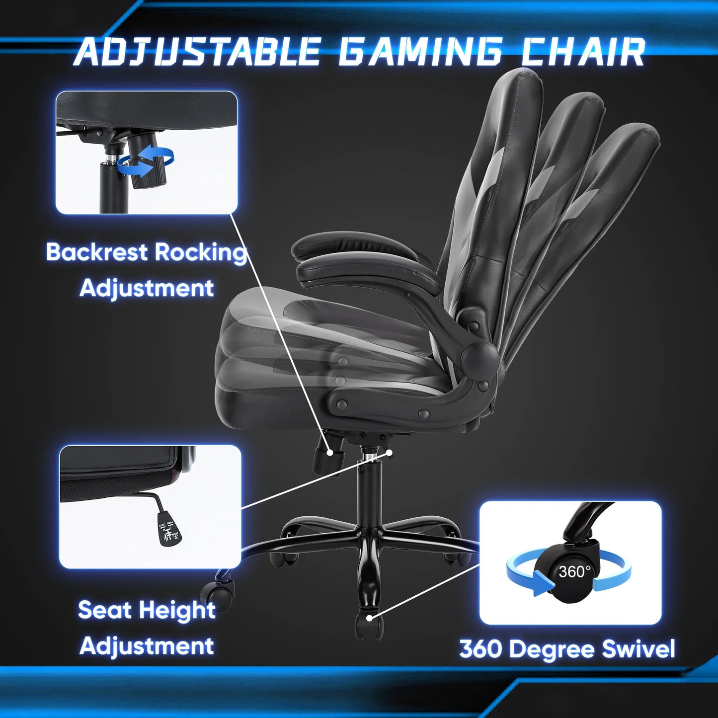 Ergonomic Office Computer  Chair Adjustable PU Leather  Armrest