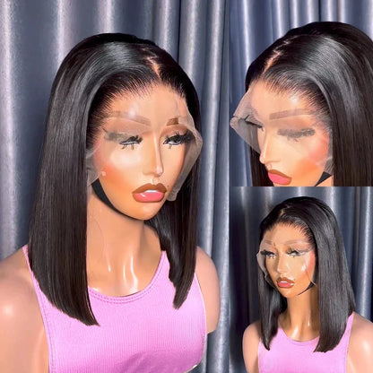 180% Density 13x4 Bone Straight Bob Wig | Brazilian Remy Hair | Transparent Lace Frontal Wig