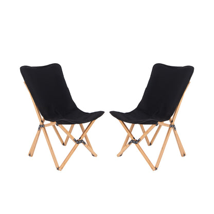 Set of 2 Bamboo Dorm Chair with Storage Pocket for Camping and Fishing