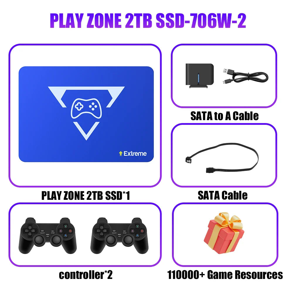Play Zone 2TB Gaming SSD Game Console, with 20000+Game & 80+Emulator for PS5/4/3/2/Xbox/Switch/Wii/Wiiu Launchbox &Playnite.