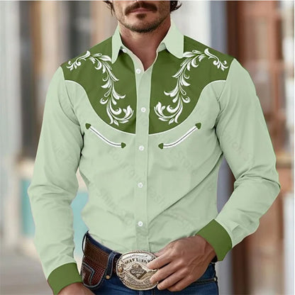 Floral Retro Western Men Shirt Outdoor, Street Casual Long Sleeve S-5XL Shirt.