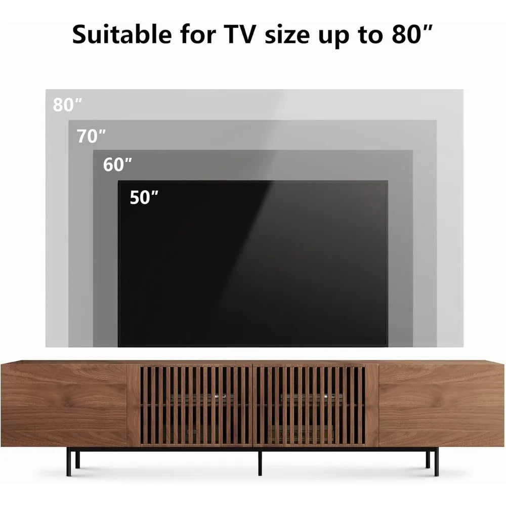 Mid Century Modern TV Stand for 70-90 Inch TVs, 4 Cabinet Storage Console.