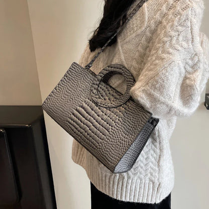 Luxury Crocodile Pattern Women's Handbag | Fashion Shoulder & Crossbody Bag (Famous Brand Designer PU Leather, Large Capacity)