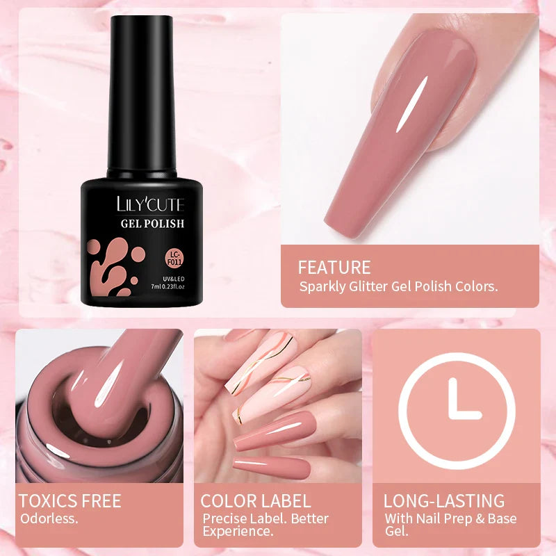 LILYCUTE 4/5Pcs/Set 7ML Nude Pink Gel Nail Polish, and Translucent Jelly Nail Art Gel, Semi Permanent Design Manicure Set.