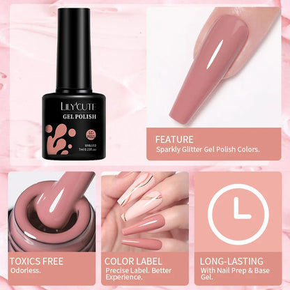 LILYCUTE 4/5Pcs/Set 7ML Nude Pink Gel Nail Polish, and Translucent Jelly Nail Art Gel, Semi Permanent Design Manicure Set.