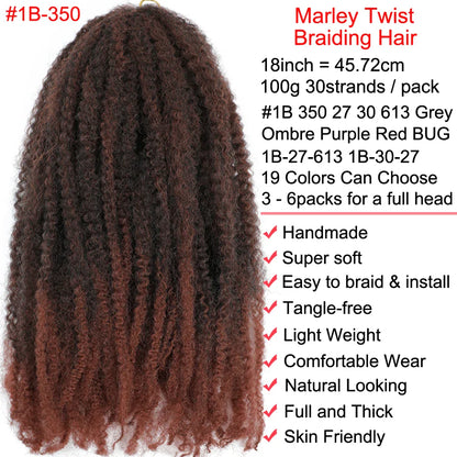 18" Marley Twist Braiding Hair | Crochet Braids | Afro Twist Kinky Hair Extensions | Ombre Colors | 30 Strands/Pack
