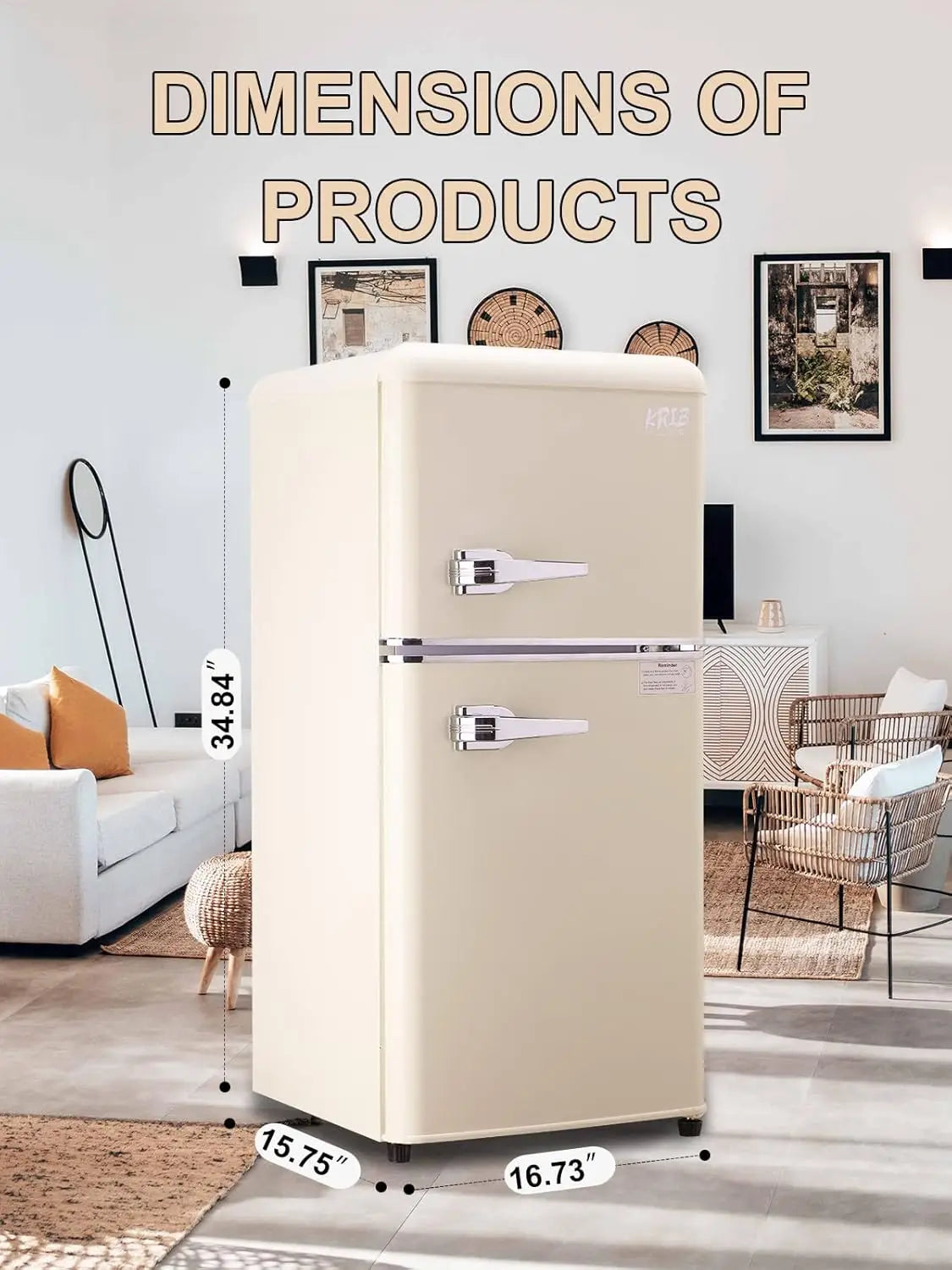 KRIB BLING 3.2 Cu.ft Compact Refrigerator, Mini Fridge with Freezer, Retro Design Small Drink Chiller for Home, Office.