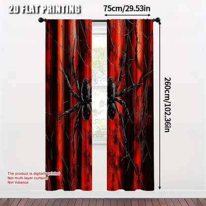2pcs, 2D flat printing Curtain, Spider web artwork digital illustration.