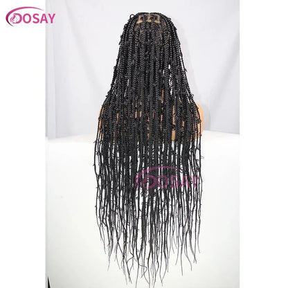 36" Butterfly Braided Full Lace Wig | Honey Blonde & Burgundy Goddess Locs | Synthetic Box Braids | Transparent Lace