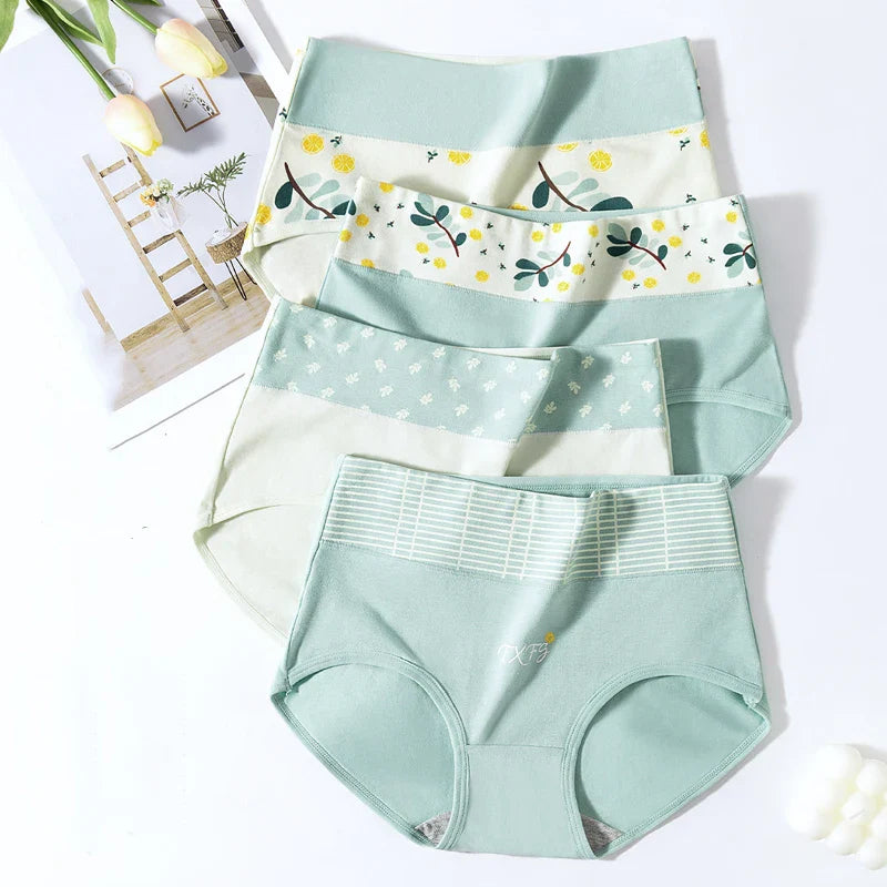 High Waist 4Pcs/Set Cotton Panties, Women Body Shaper Briefs Plus Size M-4XL.