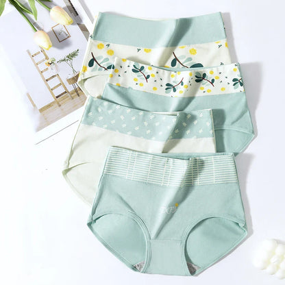 High Waist 4Pcs/Set Cotton Panties, Women Body Shaper Briefs Plus Size M-4XL.