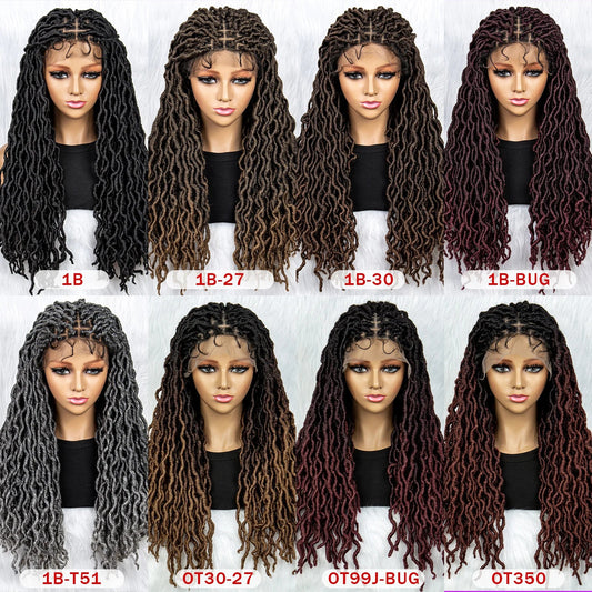 Knotless Box Braided Wig with Curly Ends & Baby Hair | Synthetic Lace Front Wig for Black Women