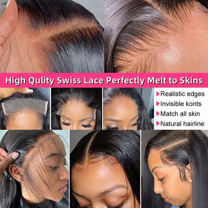 250% Density HD Lace Frontal Wig | Super Double Drawn Straight Virgin Human Hair | Natural Black