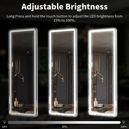63"x20" Full Length Mirror with Lights, LED Mirror Full Length, Lighted Floor Mirror with Stand.