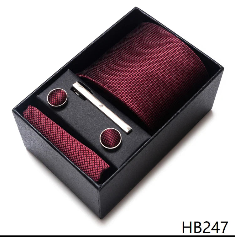 8 cm Wide Tie Sets Blue Solid Men's Neck Tie Handkerchief Cufflinks Clip Gift Silk Handmade