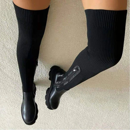 Women Thick Sole Boots, 2024 Autumn Winter Breathable Thigh High Shoes.