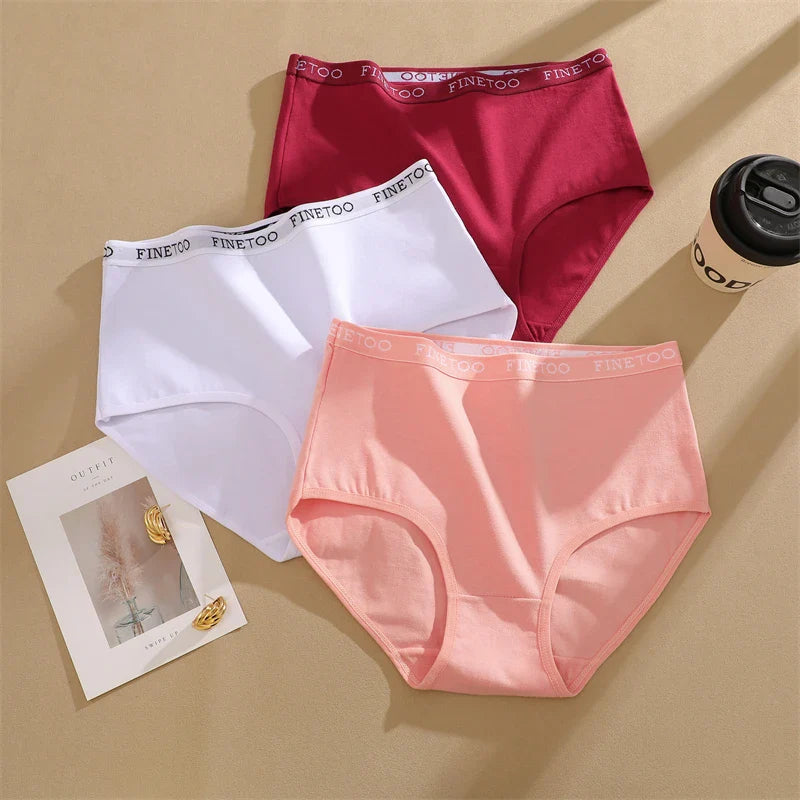4Pcs S-XXL Cotton High Waist Underpants, Women's Seamless Elastic Panties.
