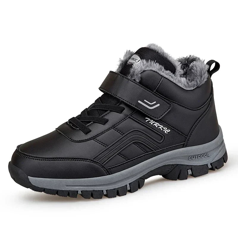 Winter Boots for Men New Waterproof PU Leather.  plush Non-slip  High-top Casual Shoes
