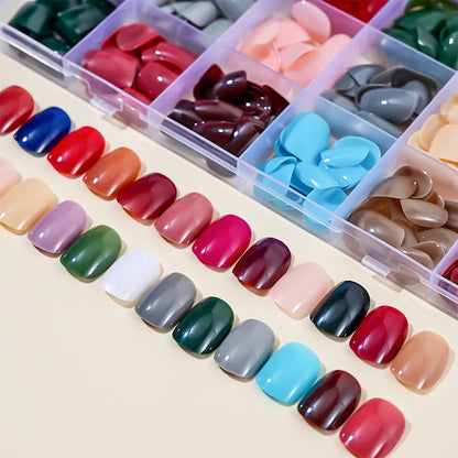 576pcs/Box Colorful Fake Nails Black Red Design, Oval Short Square Press On Mixed Full Cover Nail Tips.