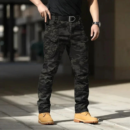 Men Waterproof Cargo Pants, Elastic Multiple Pocket Military Trousers.
